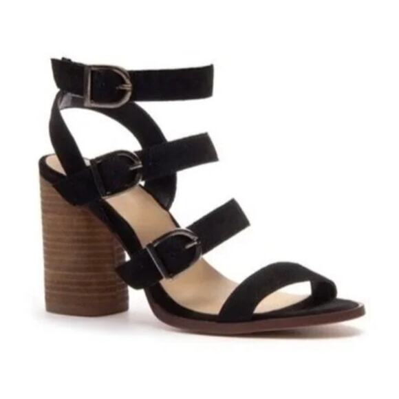 Crevo Macer Black Suede Strappy Buckle Sandals 6 - Picture 1 of 10